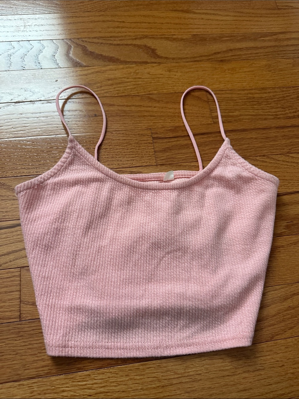 me too Pale Pink Ribbed Spaghetti Strap Crop Camisole